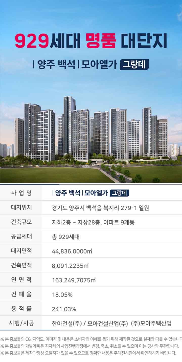 양주 백석 모아엘가 그랑데의 사업개요 및 주요 정보